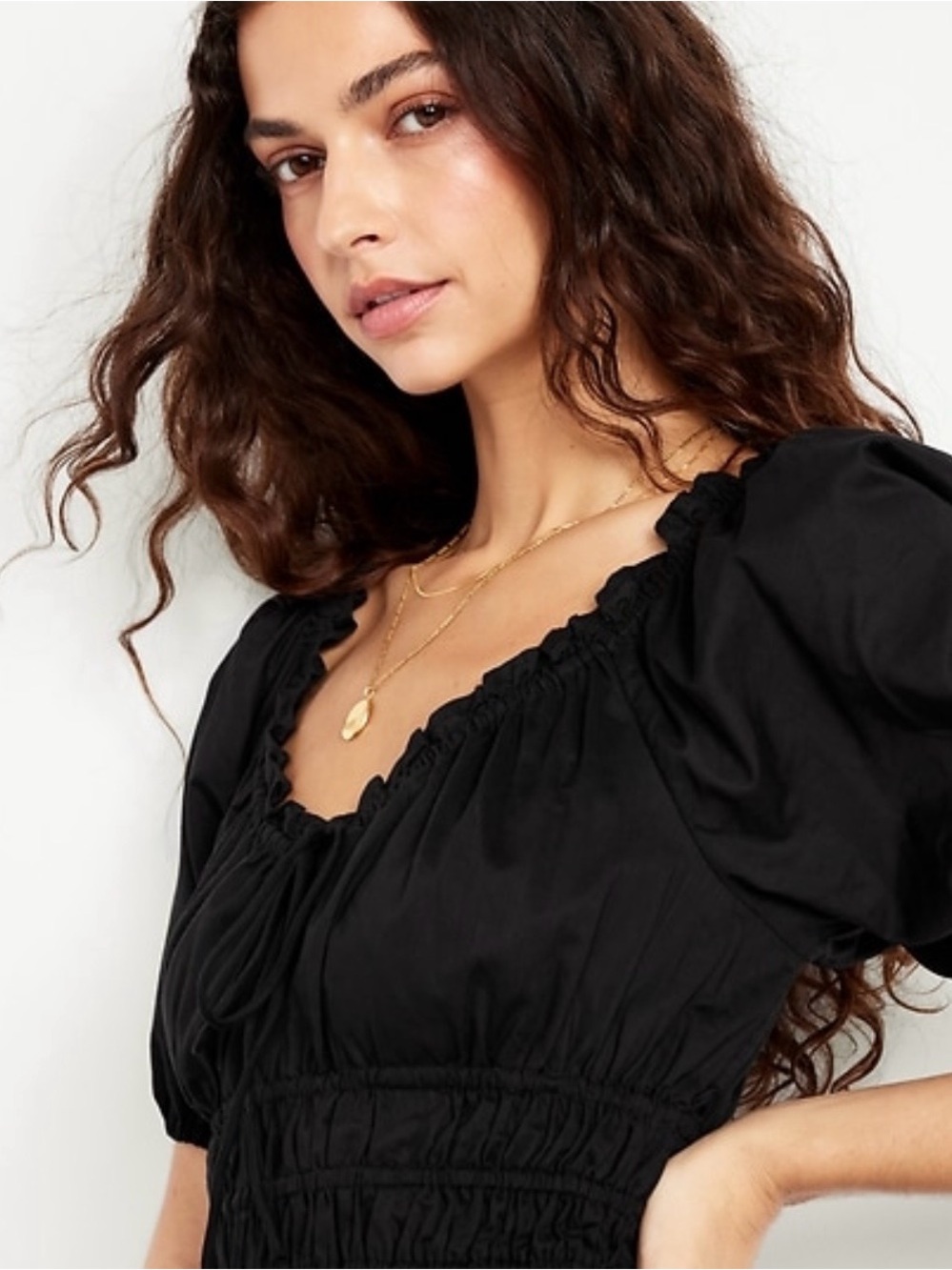 Old Navy Black Puff-Sleeve Midi Dress
